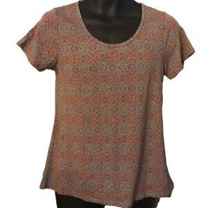 Lularoe classic pattern short sleeve x small shirt brown blue READ NEW with tags